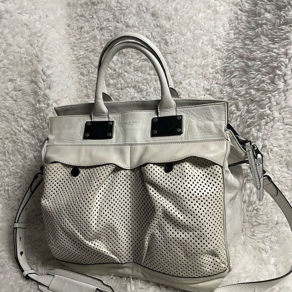 Rag and Bone Medium leather white Perforated Pilot satchel/ shoulder bag . - Picture 4 of 16